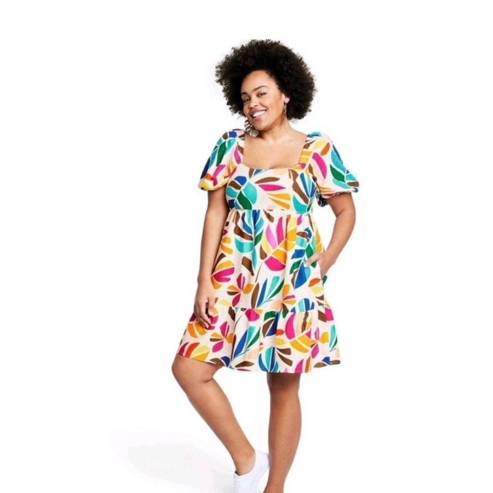 Vacation / Resort Puff Sleeve Dress | Tabitha Brown Tropical Linen | Size Medium